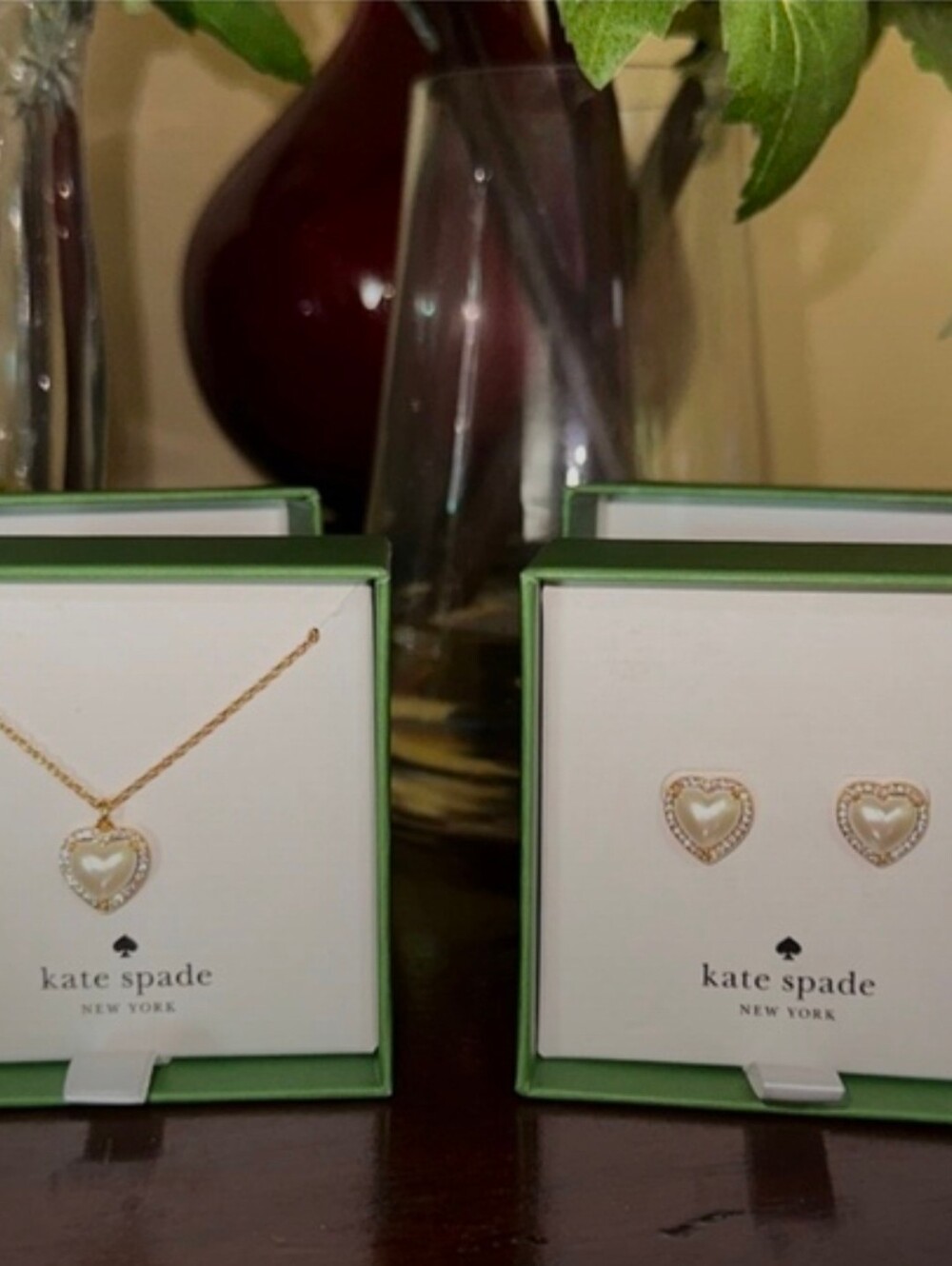 kate spade Gold Heart Necklace and Stud Earrings Set - Pearl Center/ Bnwt